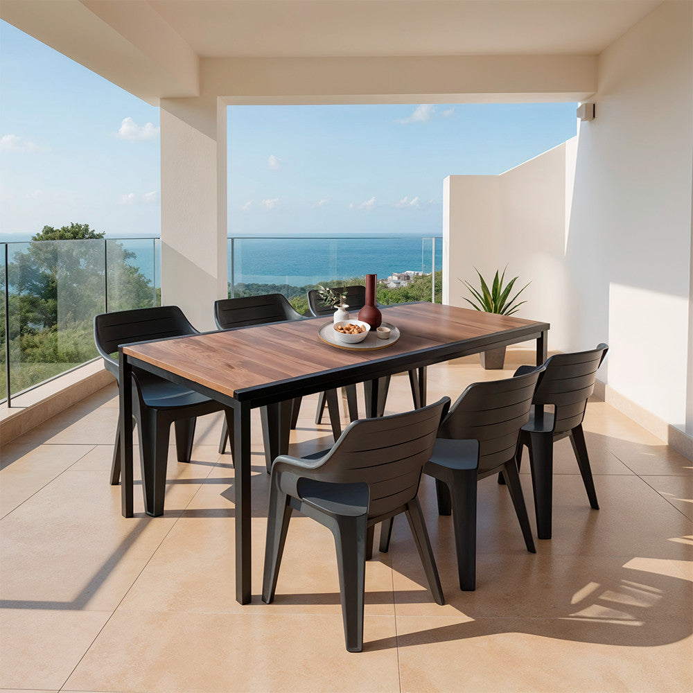 Set de mobilier de grădină Ravello Large 6+1, culoare nuc-negru Imagine secundară a produsului