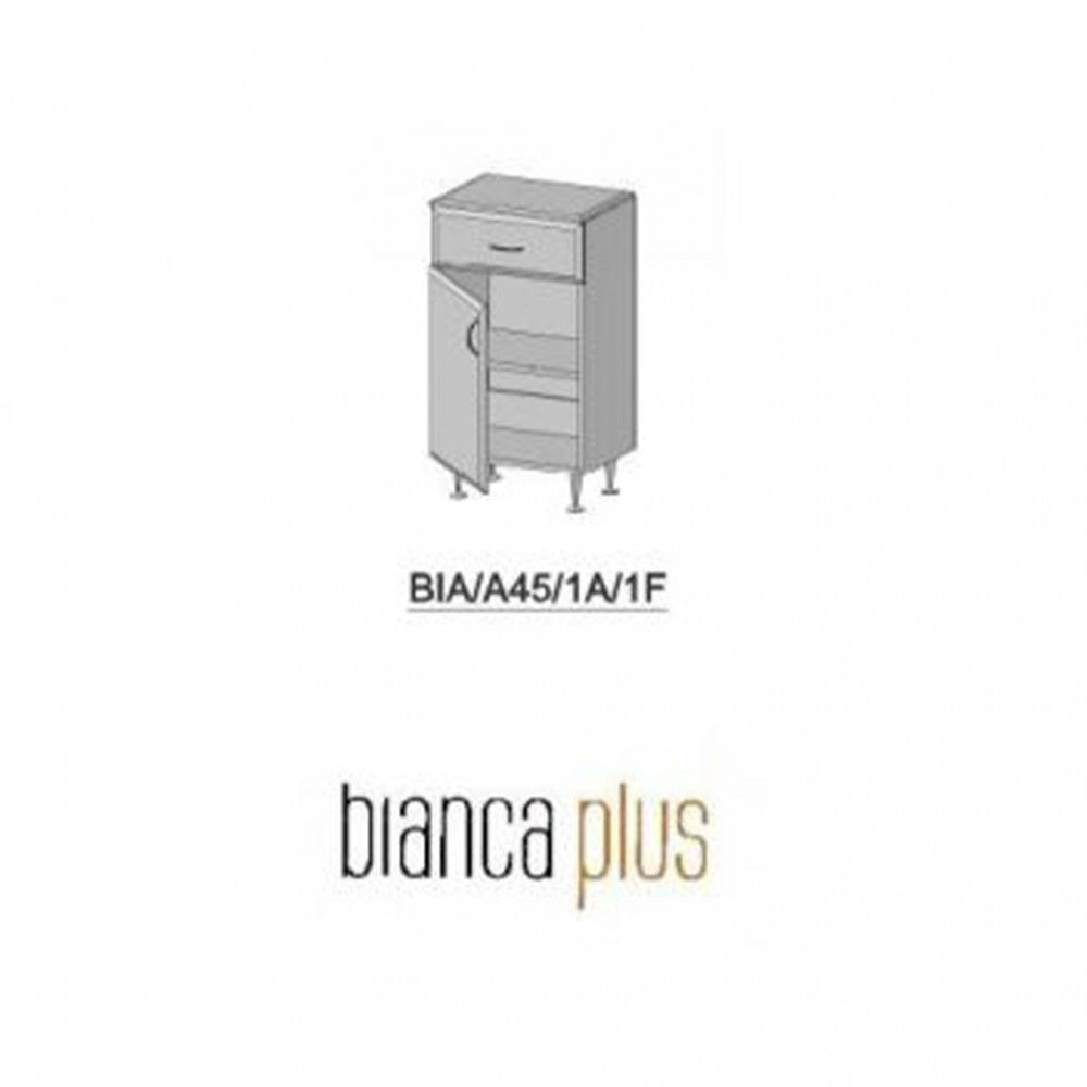Bianca Plus 45 alacsony szekrény 1 ajtóval, 1 fiókkal, magasfényű fehér színben, jobbos Másodlagos kép