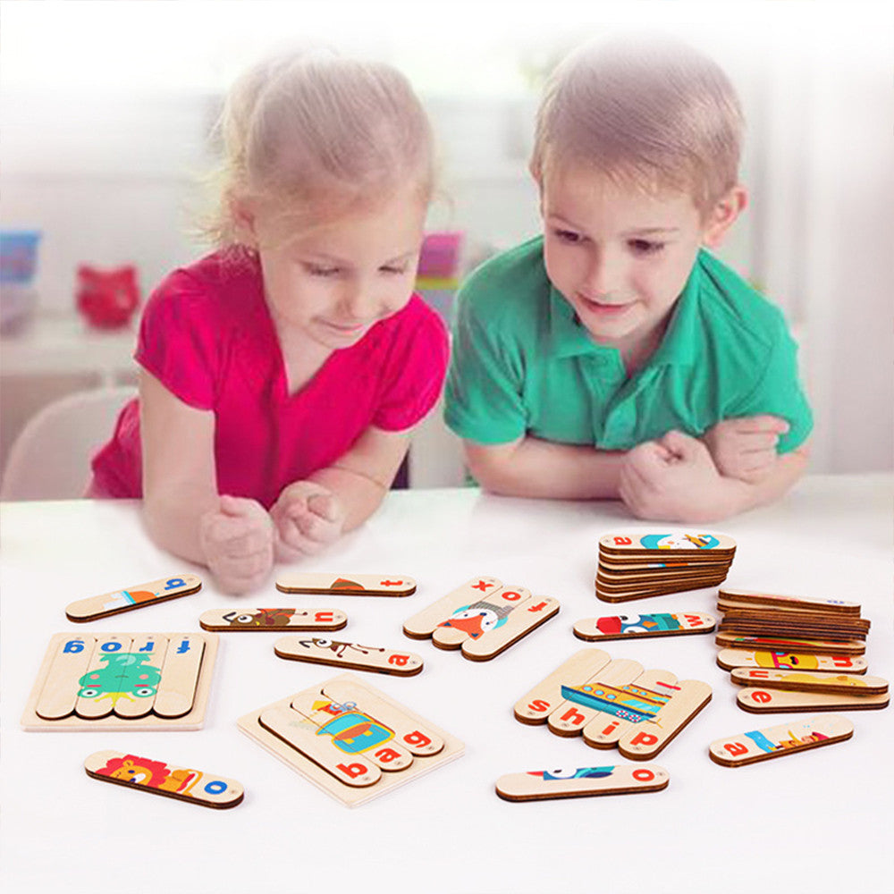 Joc educativ din lemn cu puzzle pentru învățarea limbii engleze Imagine secundară a produsului