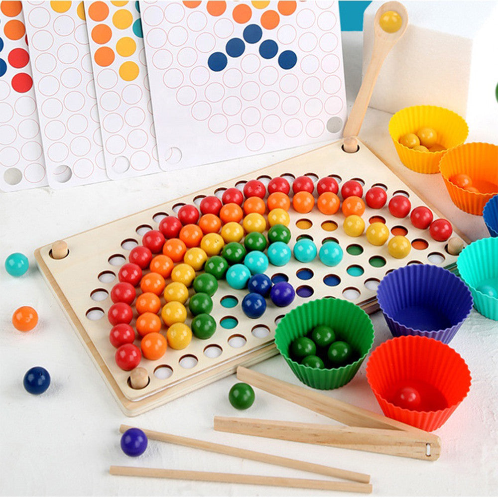 Puzzle cu bile în culorile curcubeului, din lemn, în stil Montessori Imagine secundară a produsului