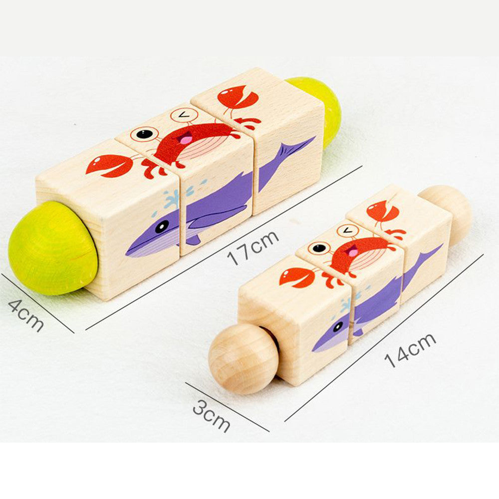 Mini-puzzle-uri cu animale, în formă de cilindru, din lemn, în stil Montessori Imagine secundară a produsului