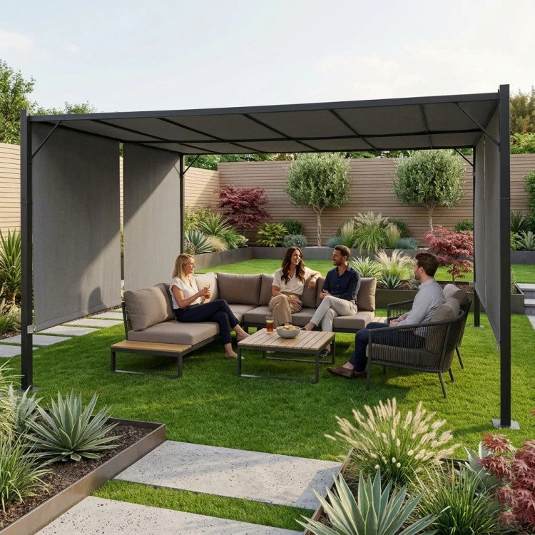 Kerti pergola 3x4 m acél váz szürke tetővel Másodlagos kép