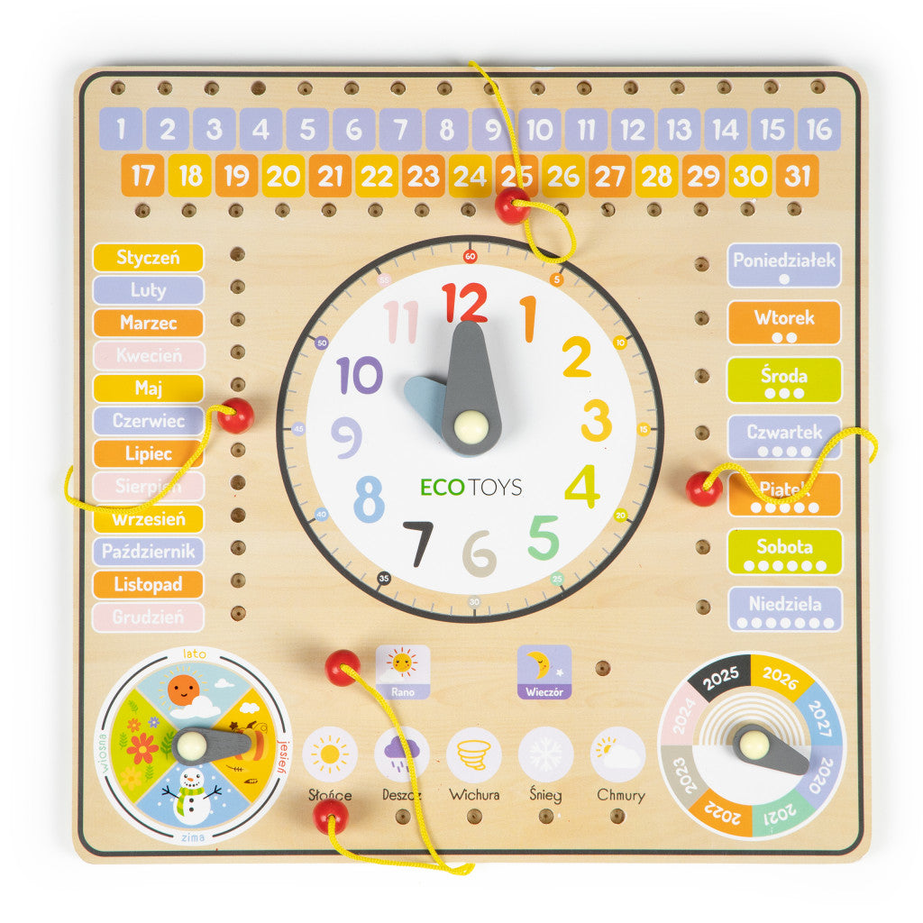 Tablă didactică interactivă din lemn cu calendar și ceas Imagine secundară a produsului
