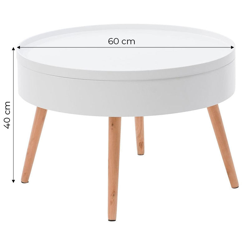 Kerek dohányzóasztal tárolóval 60 cm