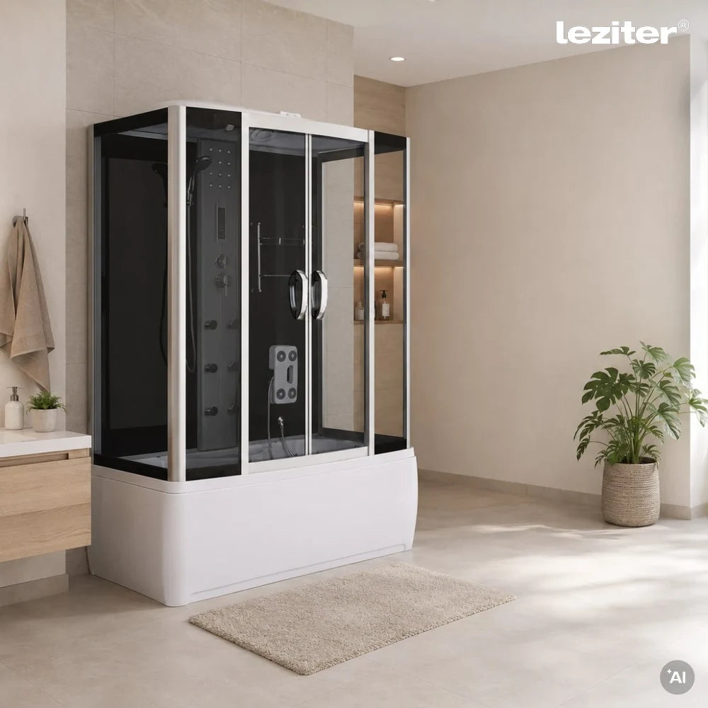 Emilia 85x150 cm hidromasszázs kádkabin elektronikával Black Másodlagos kép