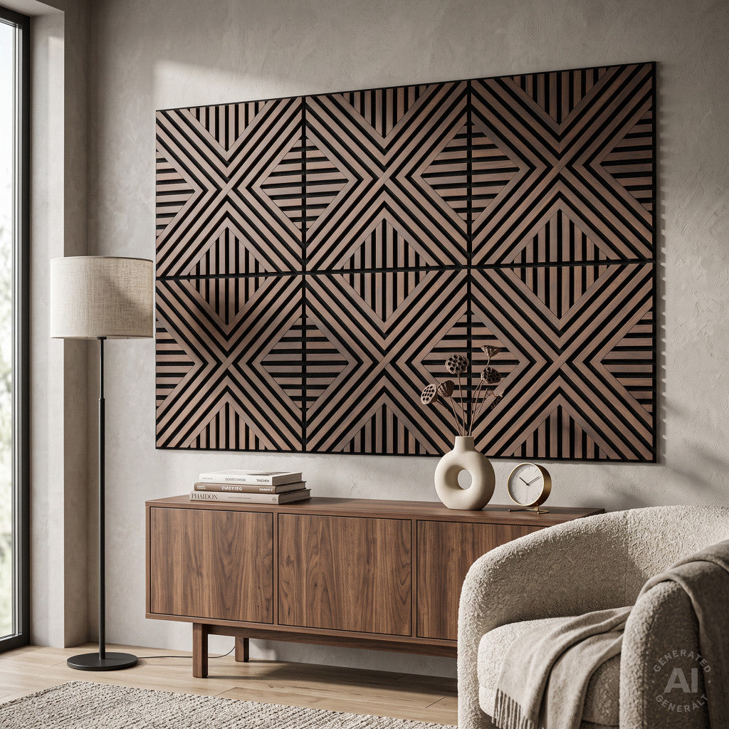 Akusztikus falpanel Deco VII dió hatású 60x60x1,8 cm Másodlagos kép