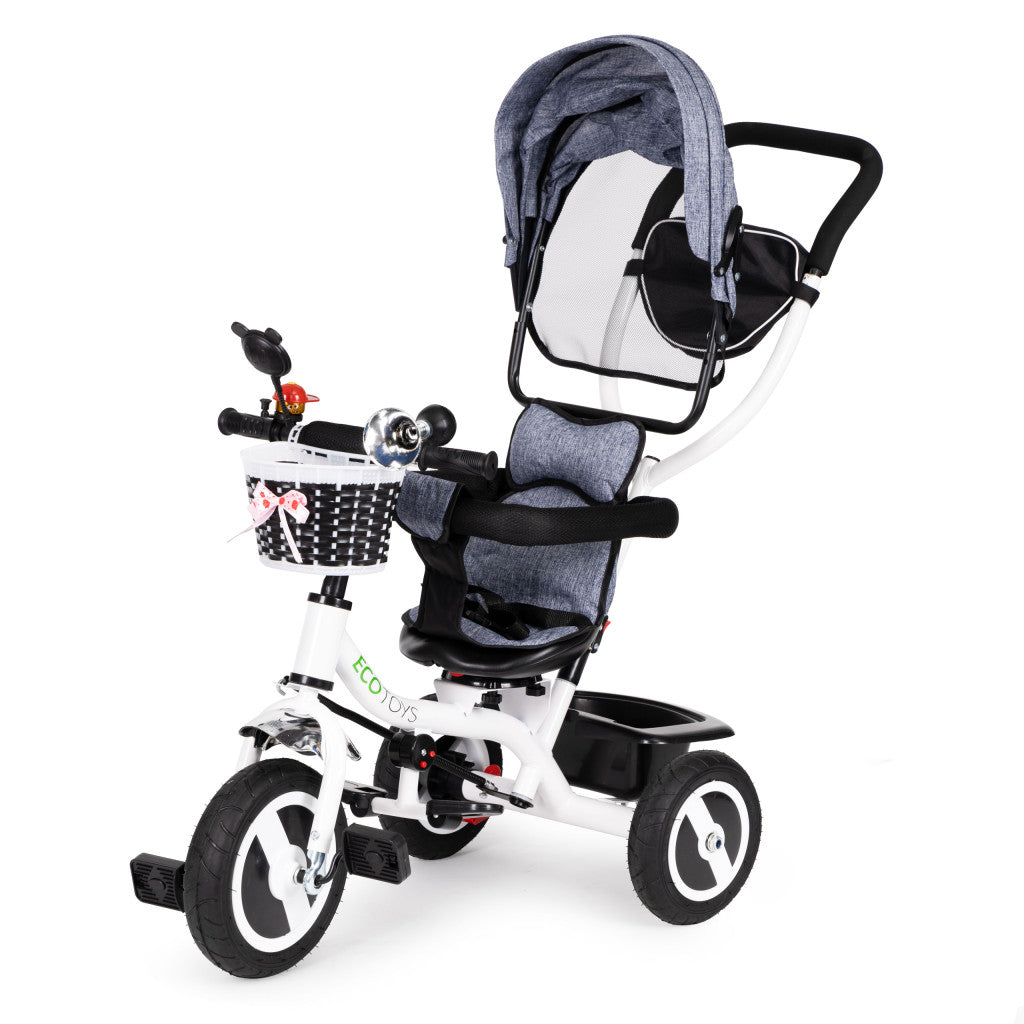 Tricycle tricycle tricycle swivel awning with durable tyres grey Imagine secundară a produsului