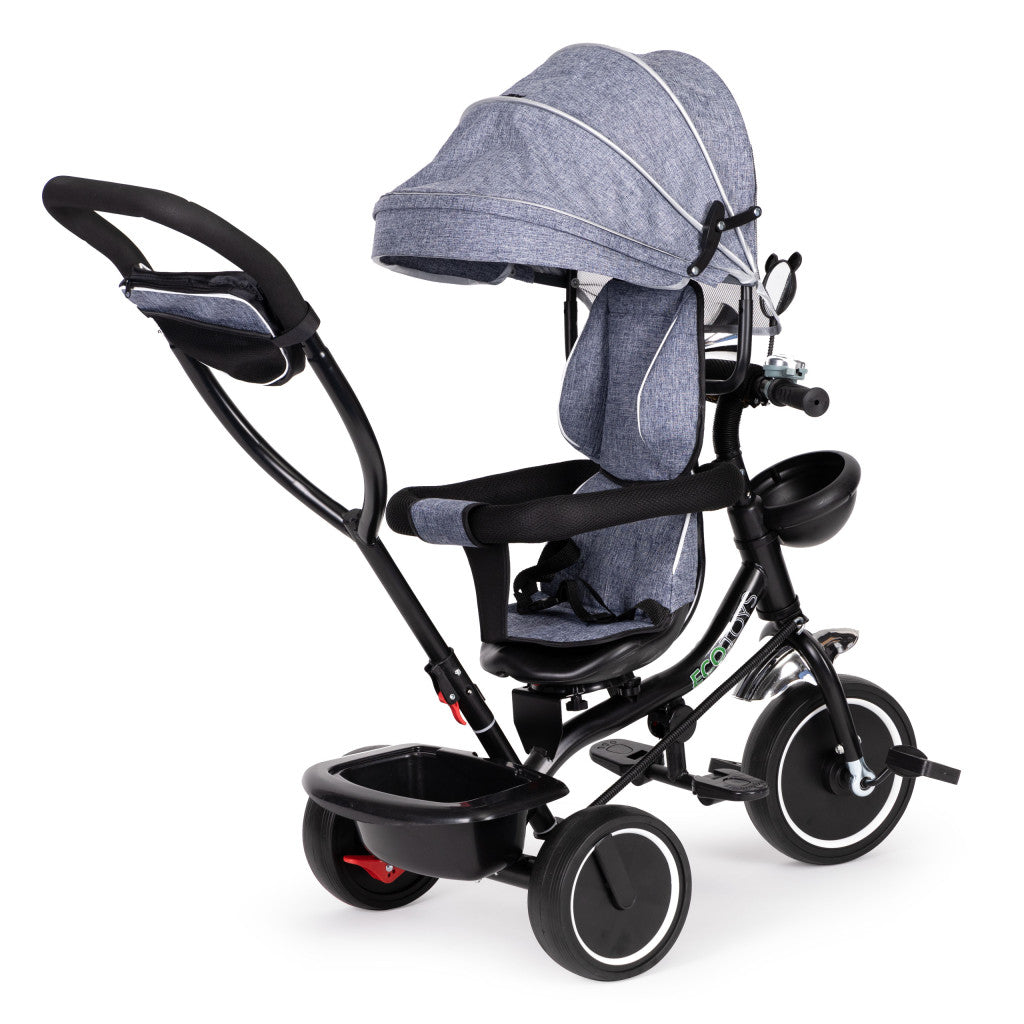 Triciclu triciclu scaun pivotant cu scaun pivotant copertină gri Imagine secundară a produsului