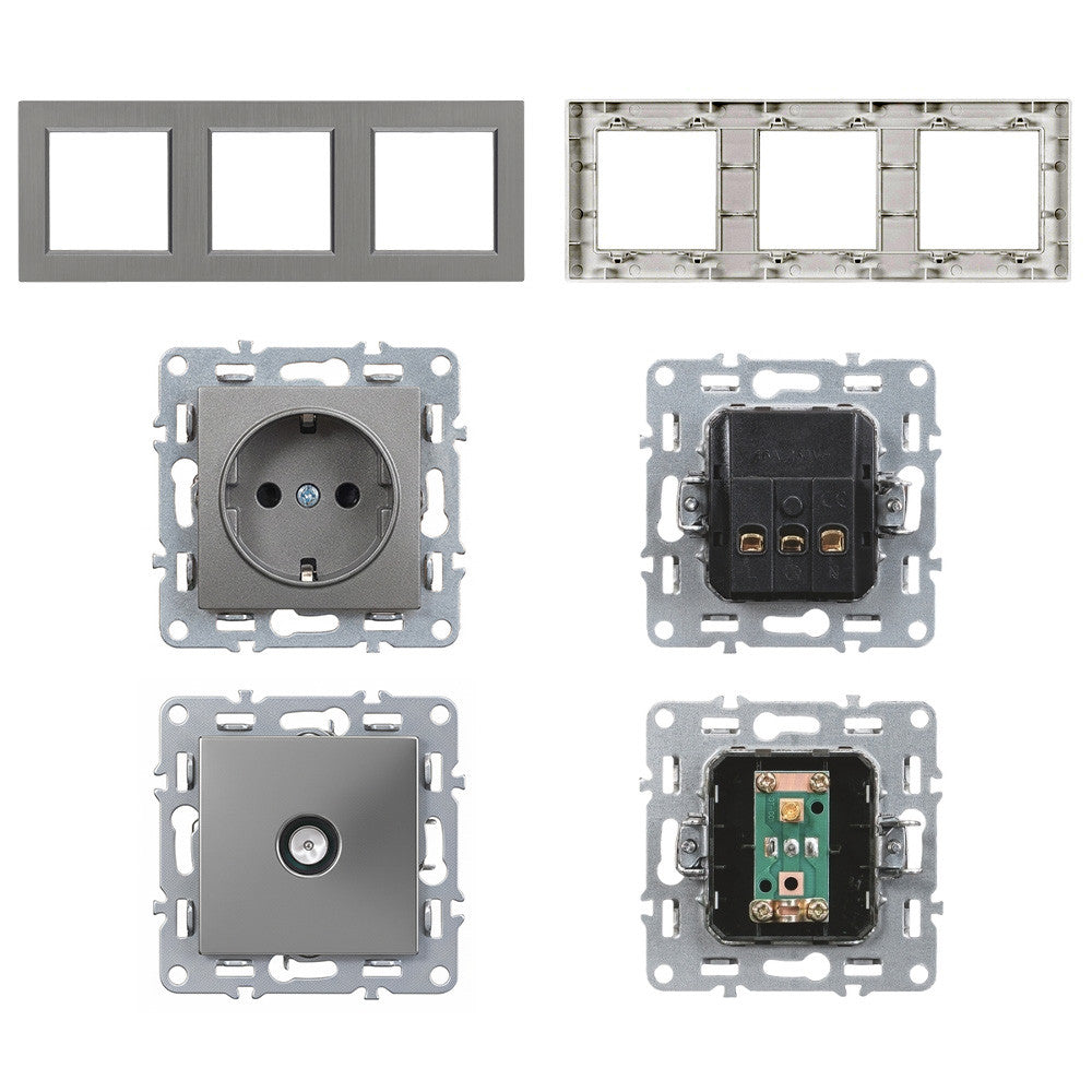 Nova III kettő dugalj TV csatlakozóval szürke szálcsiszolt kerettel