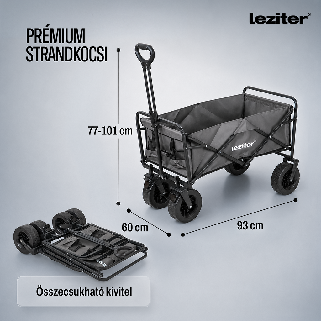 Összecsukható prémium kerti strandkocsi szürke