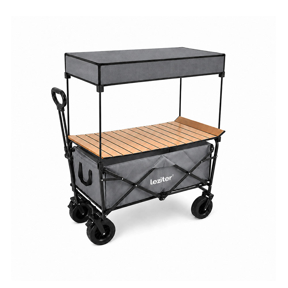 Összecsukható prémium kerti strandkocsi tetővel asztallal szürke Fő kép