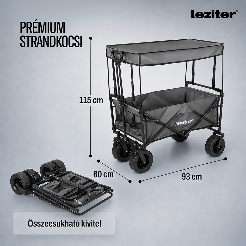Összecsukható prémium kerti strandkocsi tetővel zöld