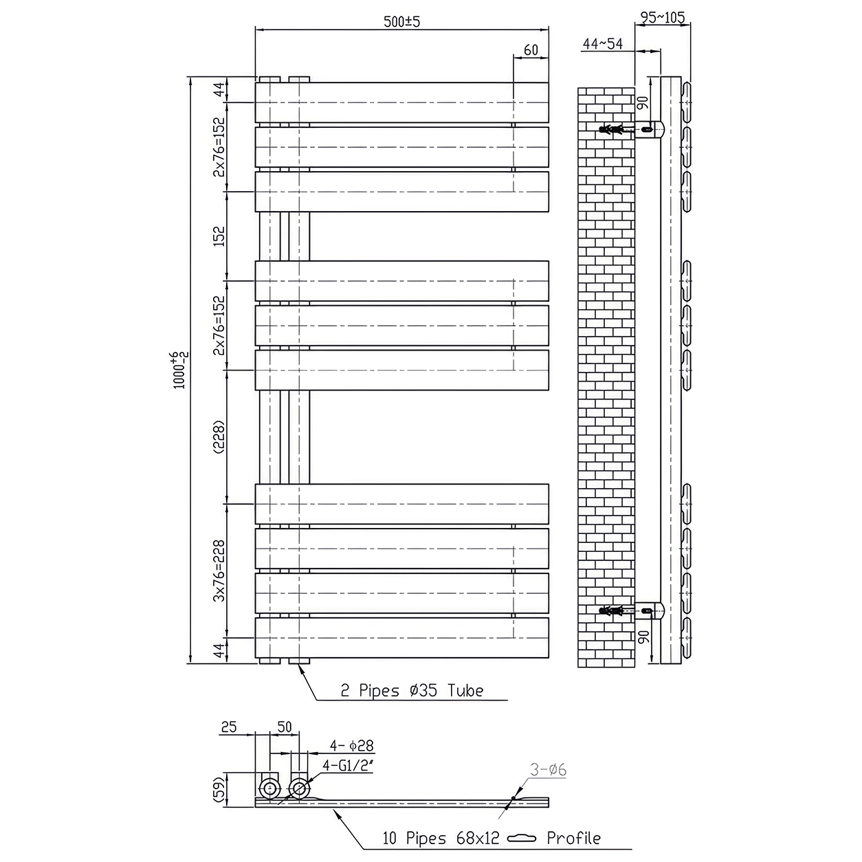 Solaro Design törölközőszárító radiátor 1000x500 mm fekete