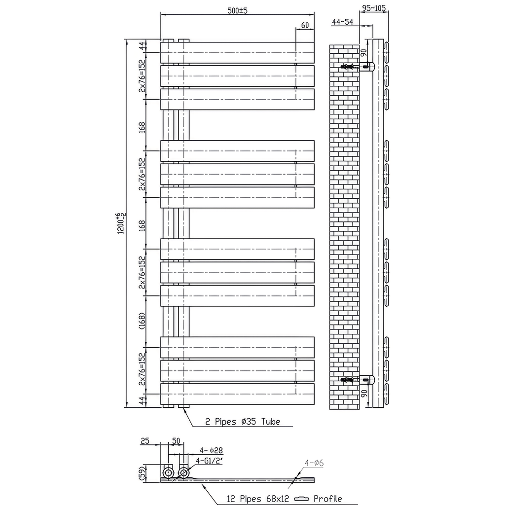 Solaro Design uscător de prosoape radiator 1200x500 mm negru