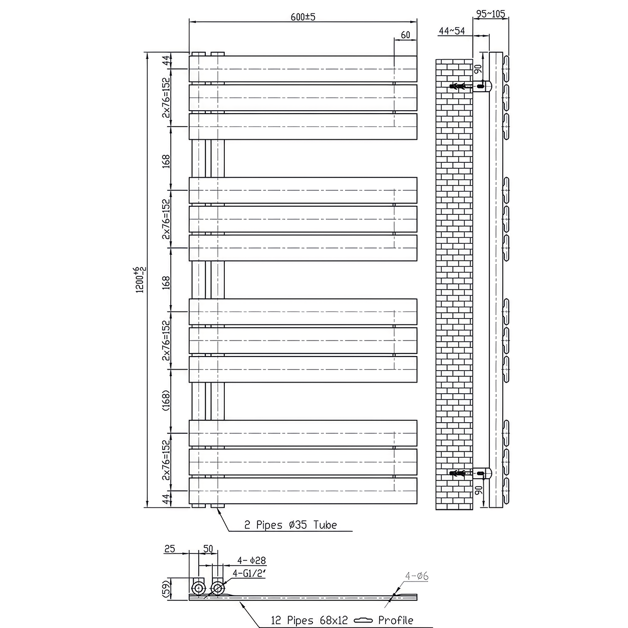 Solaro Design uscător de prosoape radiator 1200x600 mm alb