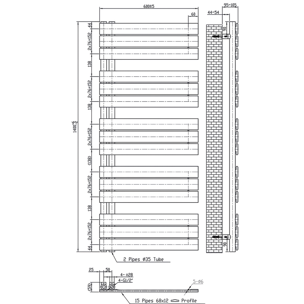 Solaro Design uscător de prosoape radiator 1400x600 mm alb