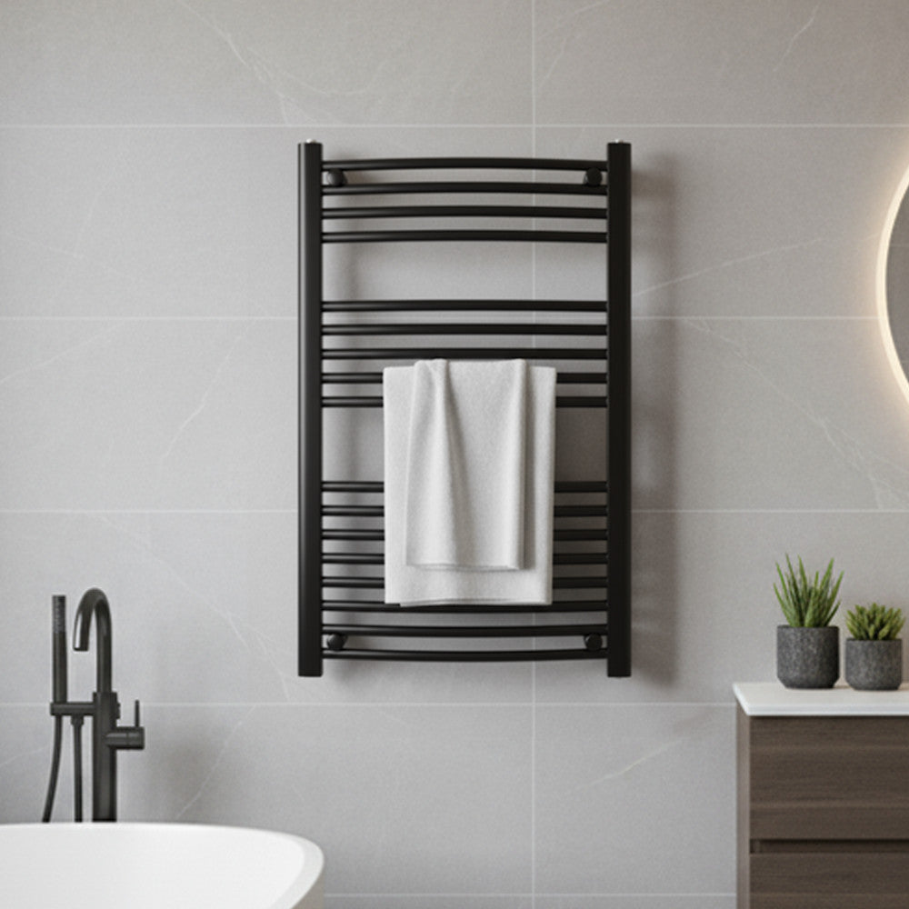 Íves törölközőszárító radiátor 1000x600 mm fekete Másodlagos kép