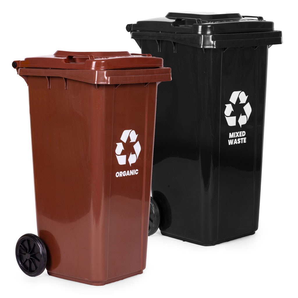 Hulladéktároló készlet 2x120L-es fekete, barna, gumikerekekkel Másodlagos kép