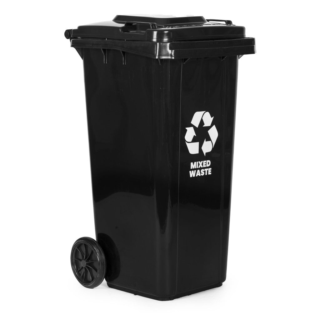 Hulladéktároló 120 l fekete, gumikerekekkel