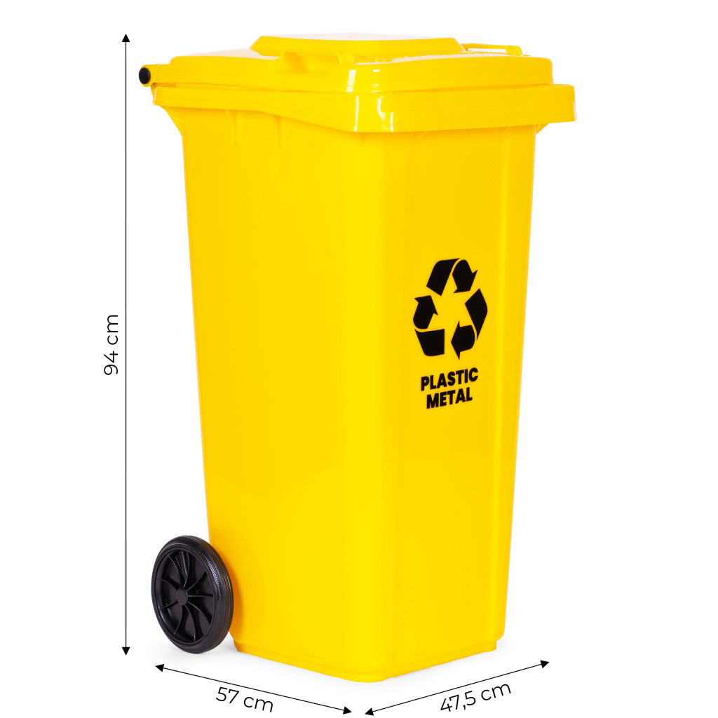 Hulladéktároló 120 l sárga, gumikerekekkel