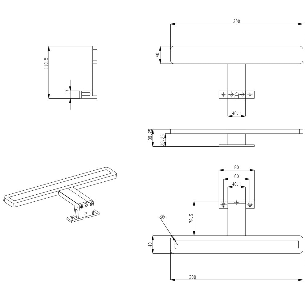 MIRAKA LED világítás, 5W, 230V, 300x35x120mm, akryl, króm