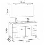 Komplett fürdőszoba bútor méretábra 122 × 47 × 84,7 cm, Cube tükör 120 × 60 cm - Homelux, NEOPR120STF