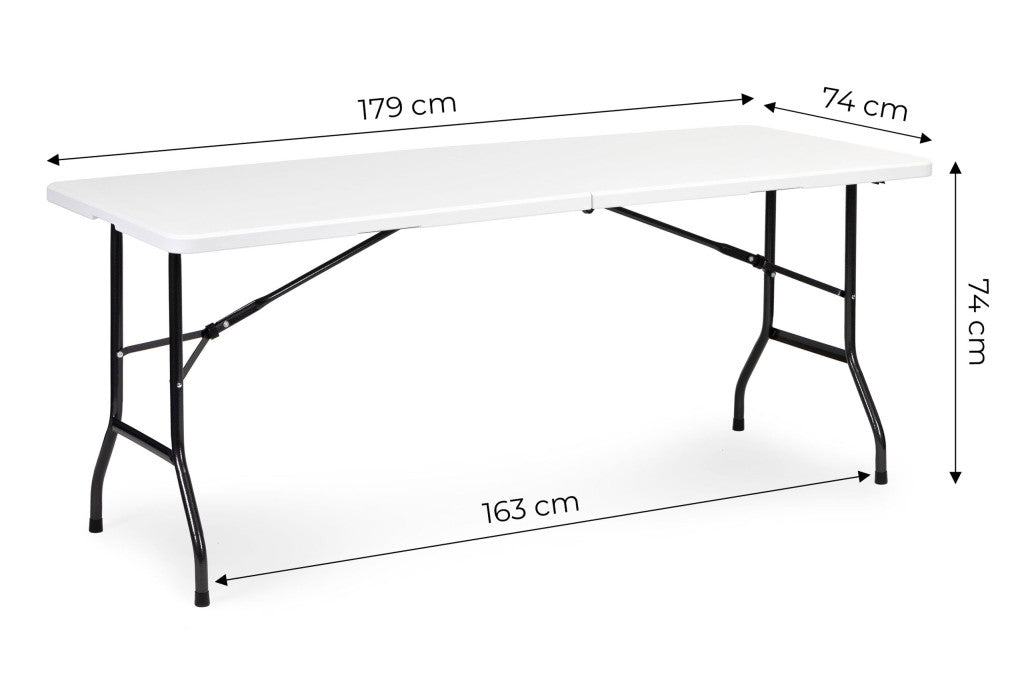 Catering asztal 180 cm, bőrönddé összecsukható, fehér