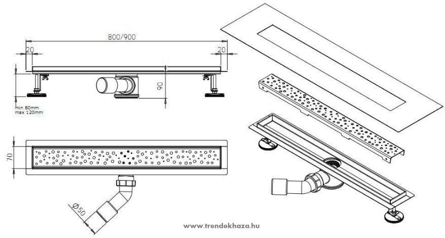 Inox padlóösszefolyó
