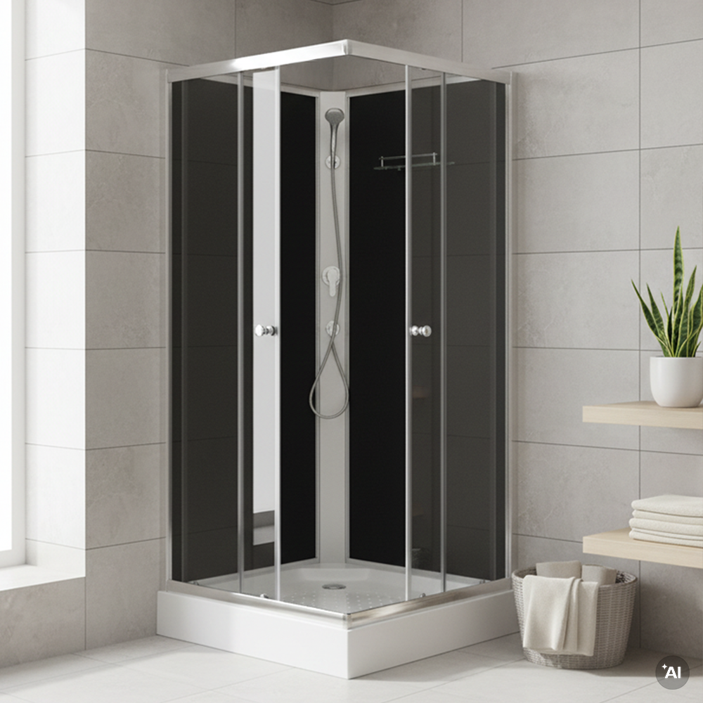 Polo Black II 80x80 cm četvrtasta crna tuš-kabineta za zidnu montažu s tuš-podlogom Druga slika proizvoda