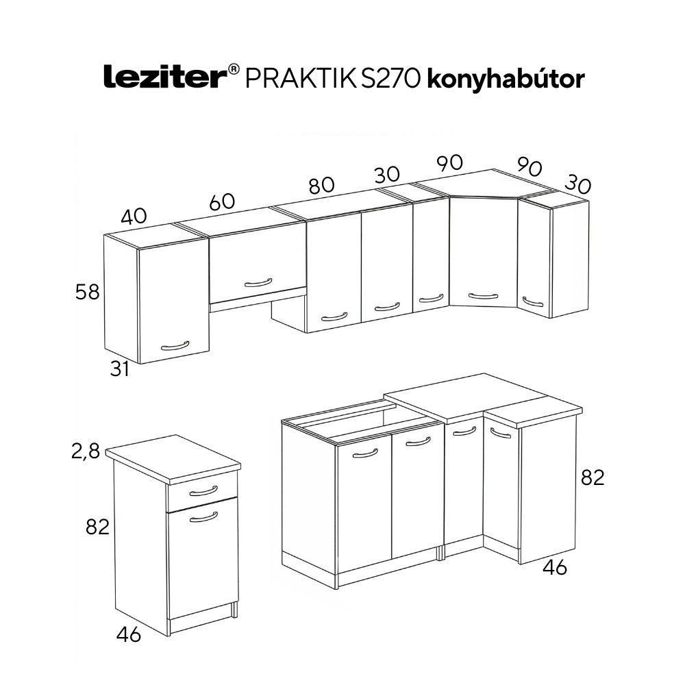 Praktik 270 sarok konyhabútor