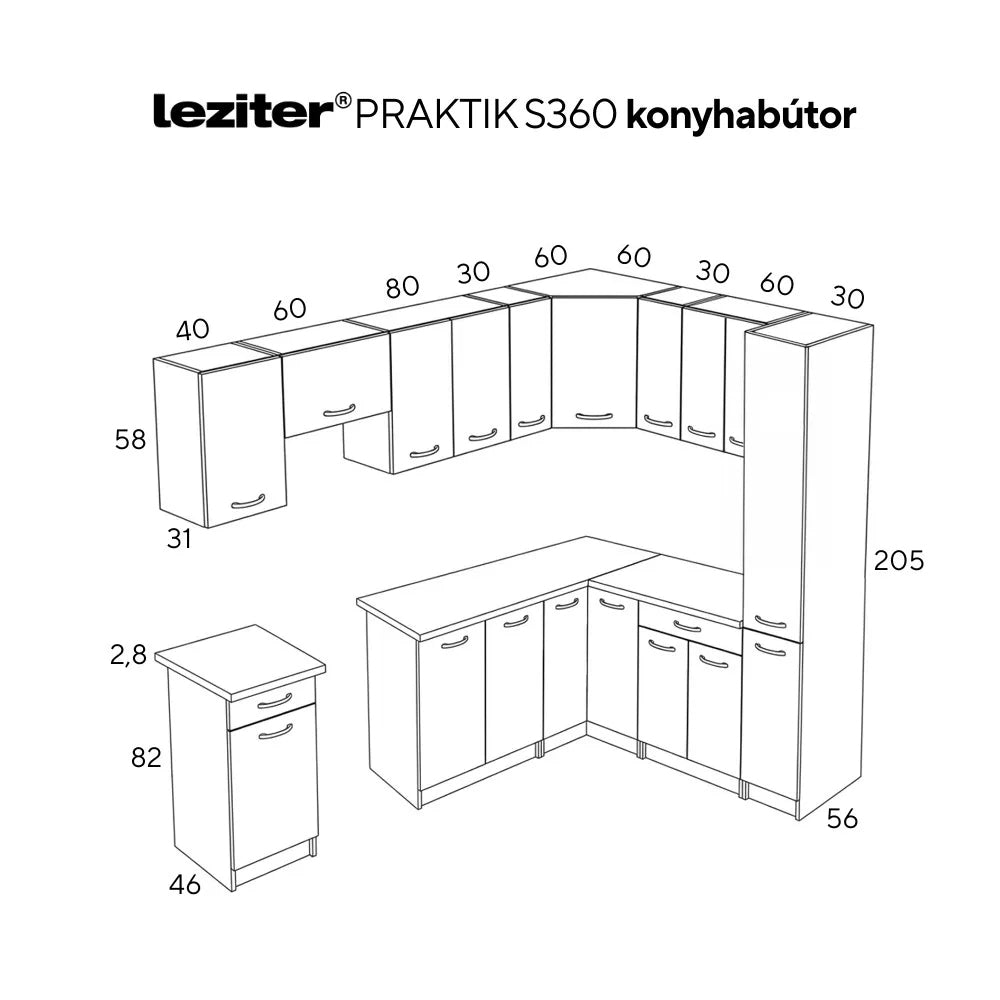 Praktik 360 sarok konyhabútor