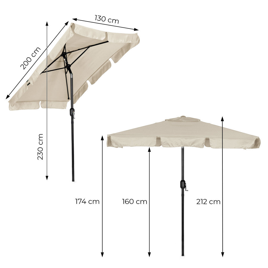 Téglalap alakú kerti napernyő, állítható, tekerőkarral, 200x130 cm bézs