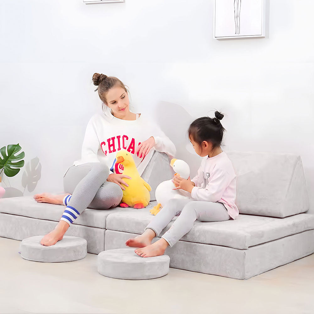 Moduláris gyerek kanapé 10 puha párnából, 2 személyes, szürke Imagine secundară a produsului
