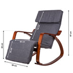 Hintaszék méretábra 58 × 65 × 97 cm, 50 cm ülőszélességgel, 35 cm lábtartóval és 74 cm háttámlával - Homelux, TXRC-02_WALNUT-CHARO