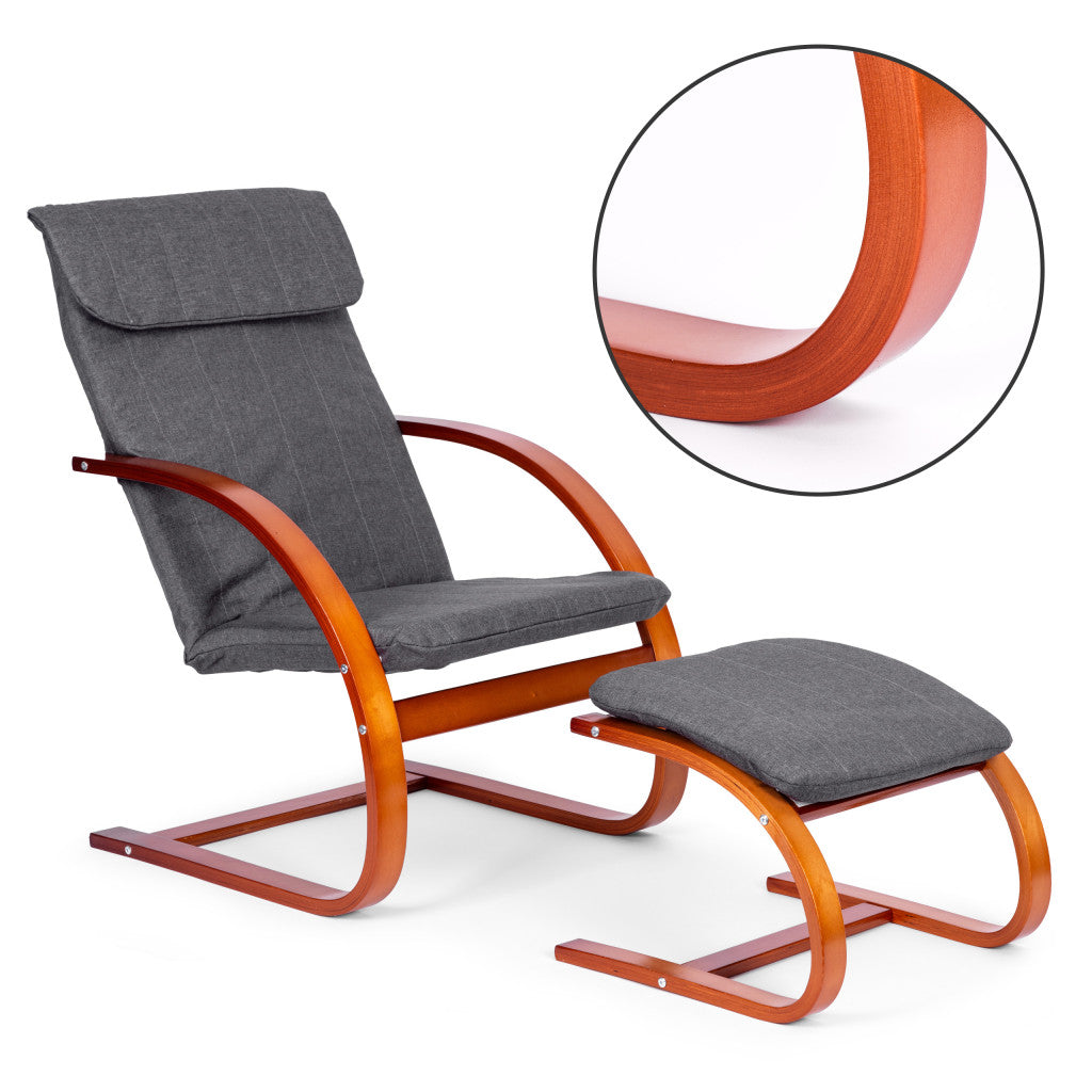 Hintaszék és lábtartó hajlított fa váza közelről - Homelux, TXWQM-31-6-WALNUT