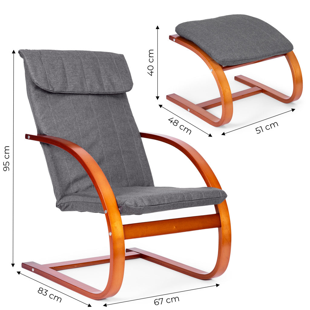 Hintaszék és lábtartó méretábra 95 × 67 × 83 cm, 40 × 51 × 48 cm - Homelux, TXWQM-31-6-WALNUT