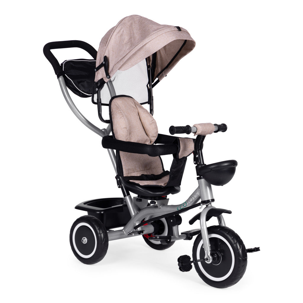 Triciclu triciclu cu scaun pivotant rabatabil parasolar 2in1 bej Imagine secundară a produsului