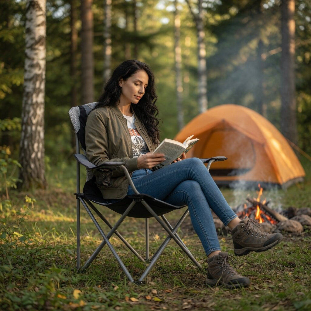 Scaun de camping pliabil cu spătar reglabil, cu geantă de transport Imagine secundară a produsului